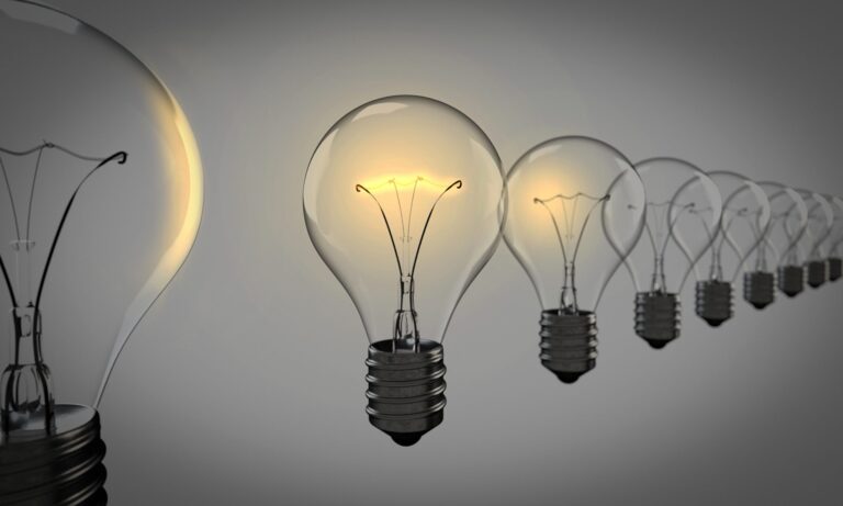 A row of light bulbs with one lit to represent the mindset shift leadership should make in order to support their organization’s Agile transformation.