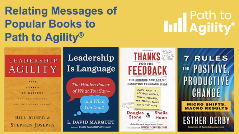 An image of all the books discussed in this post along with the Path to Agility logo.