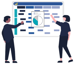 Simple graphic of two people managing their Agile transformation with Path to Agility Navigator