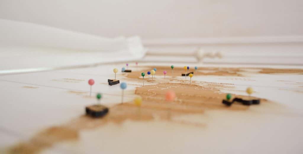 Picture of a map with pins symbolizing how an Agile assessment gets you to your destination.