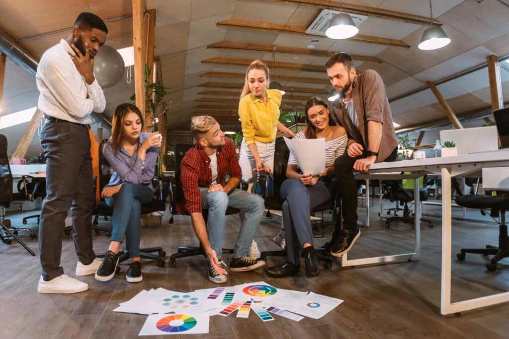 Teamwork and brainstorming. communication strategies for Agile software teams